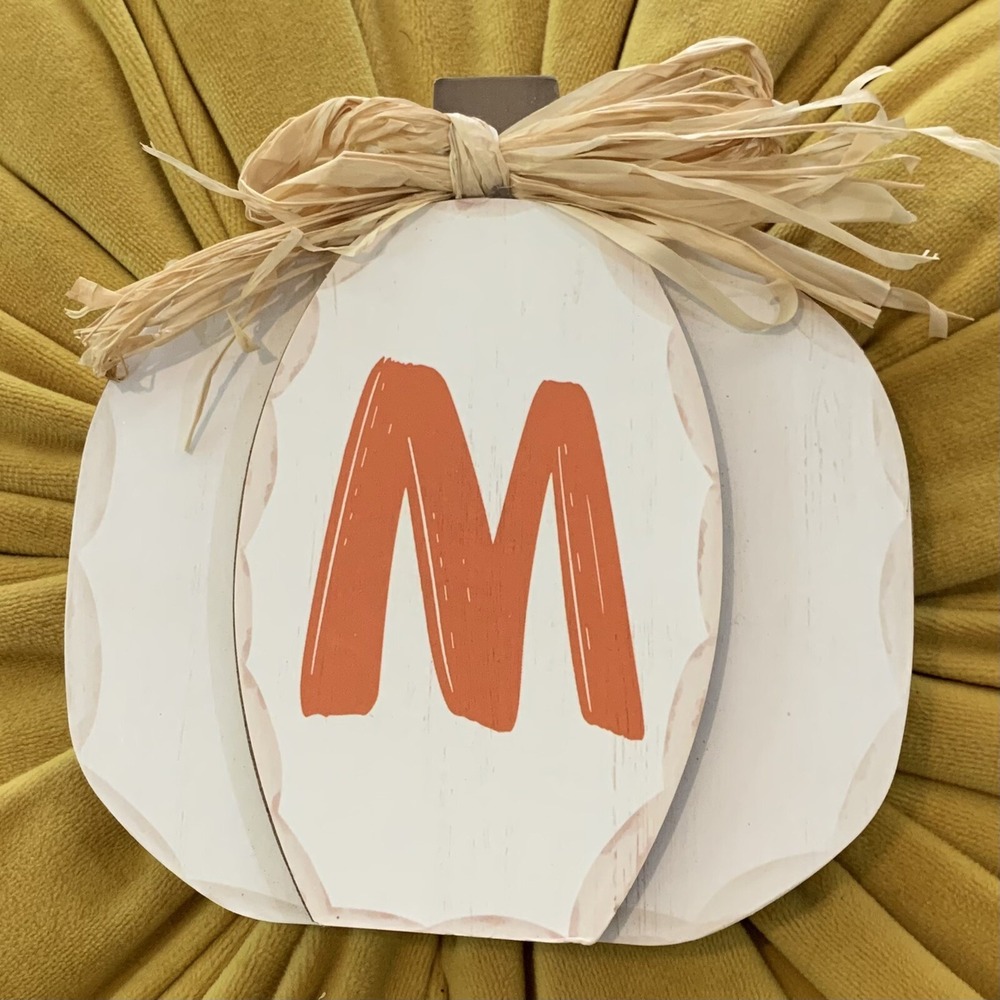 Harvest Pumpkin Wooden M Monogram Table Top Letter Holiday Events New Orange